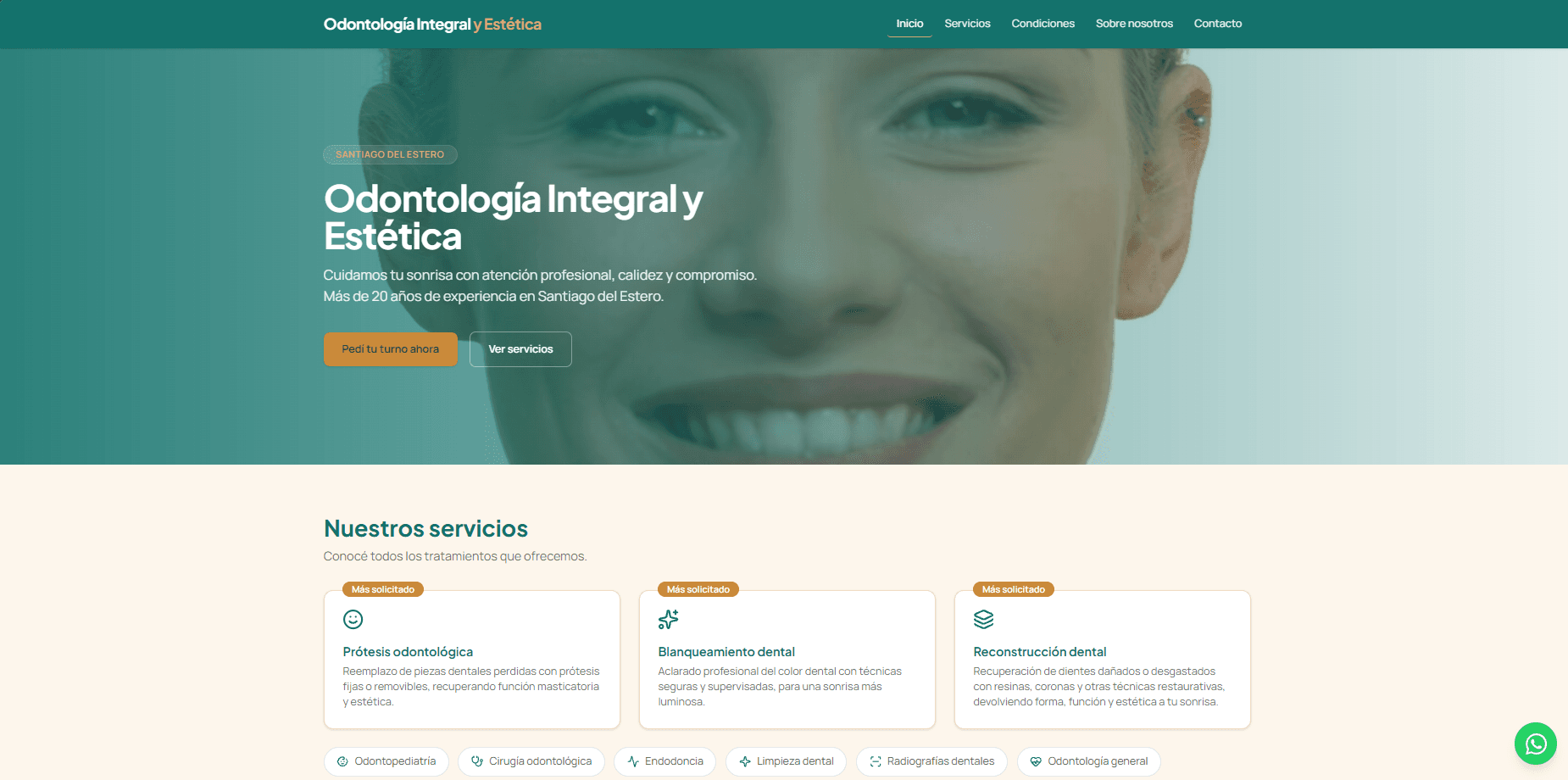 Pantalla 1 del sitio de Odontología Santiago