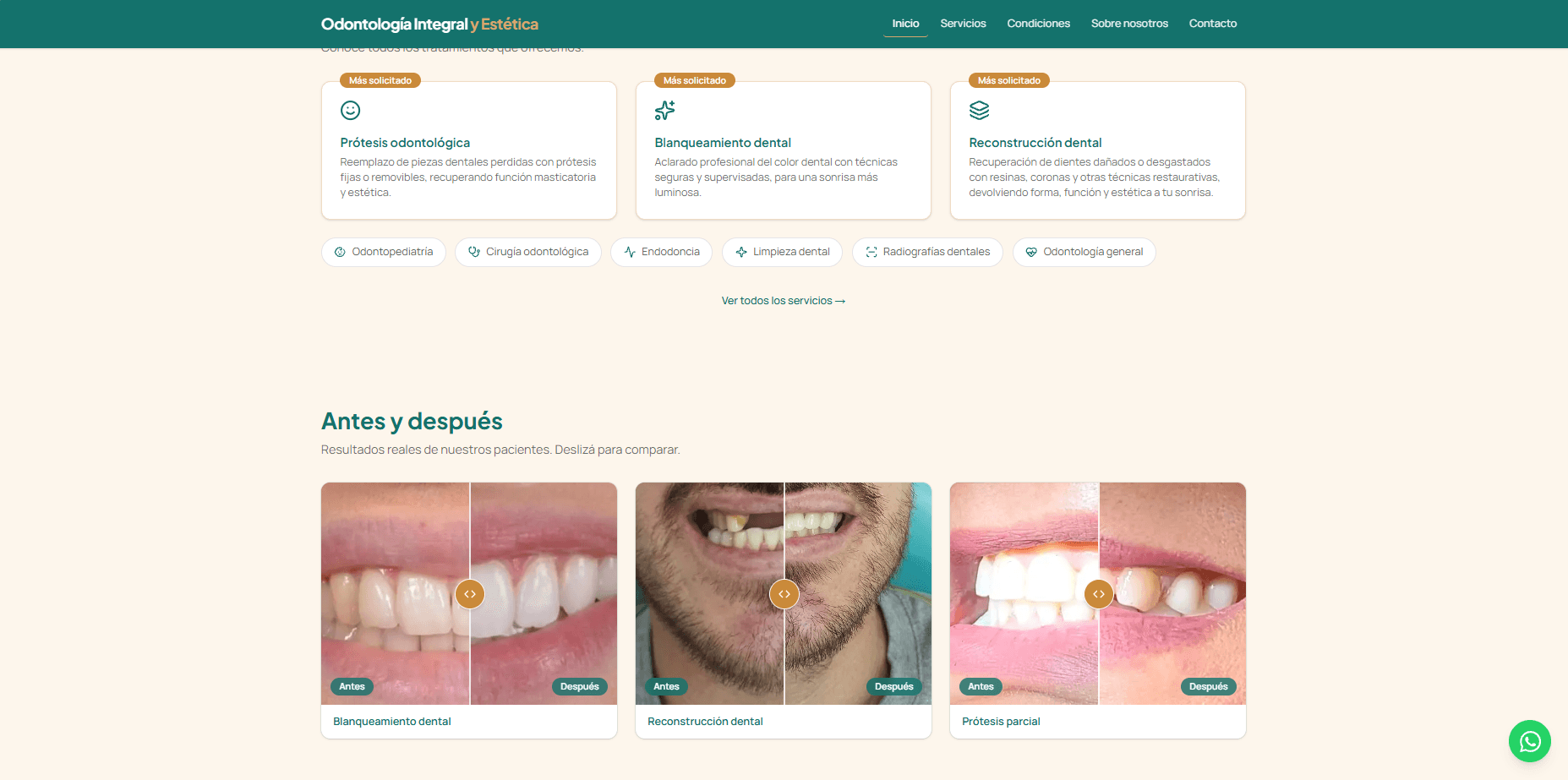 Pantalla 2 del sitio de Odontología Santiago