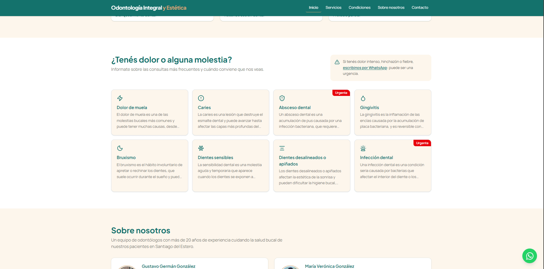 Pantalla 3 del sitio de Odontología Santiago