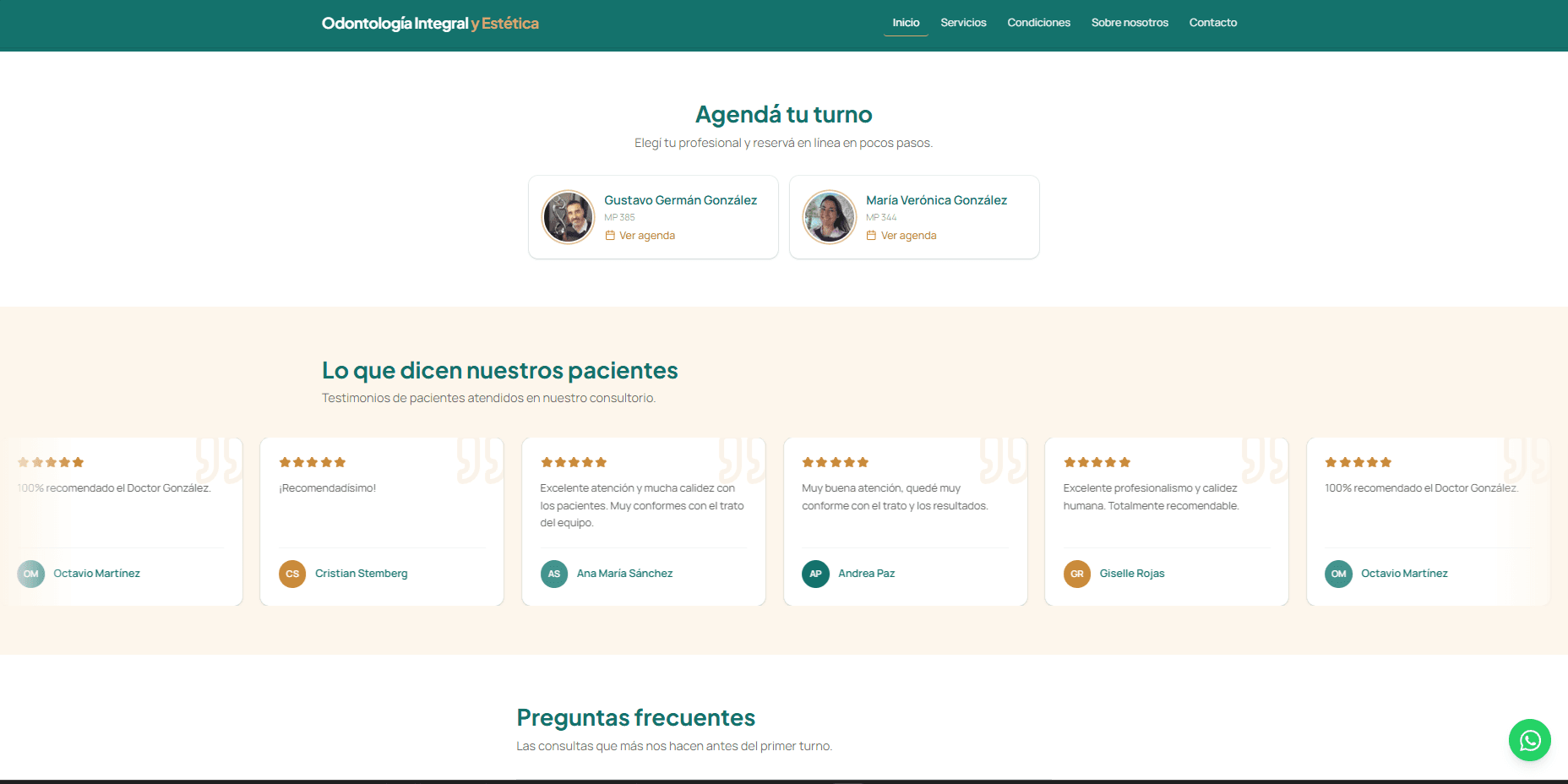 Pantalla 4 del sitio de Odontología Santiago